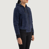 Sutix Blue Suede Hooded Bomber Jacket